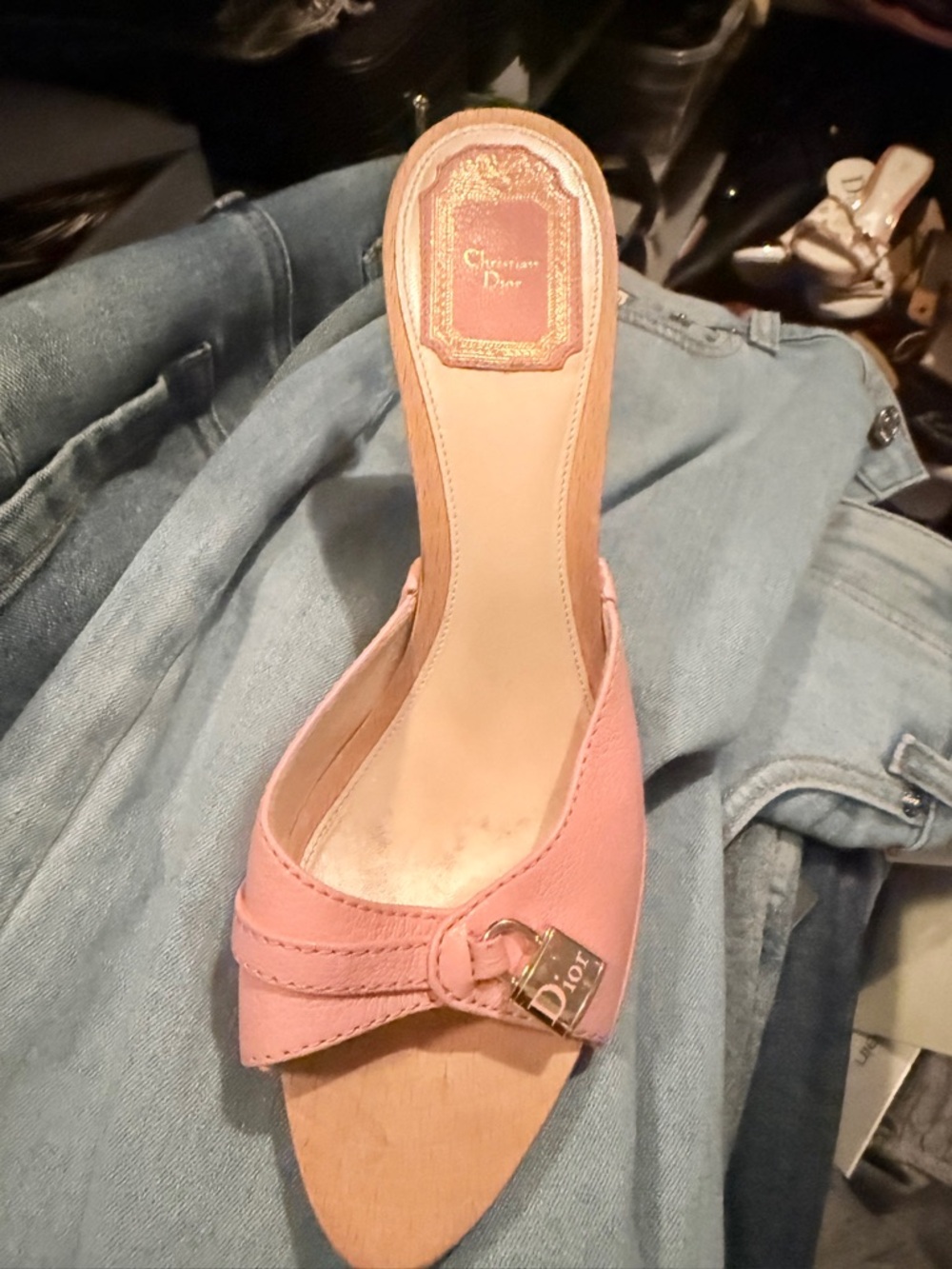 💯 Dior Pink Leather Open-Toe Slide Clog Heel Mule with Logo Lock Detail